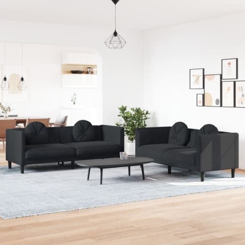 Soffgrupp med kuddar 2 delar svart sammet