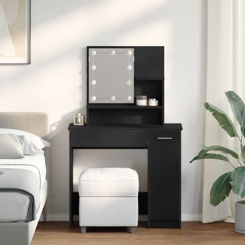 Sminkbord med LED-lampor svart ek 86,5 x 35 x 136 cm