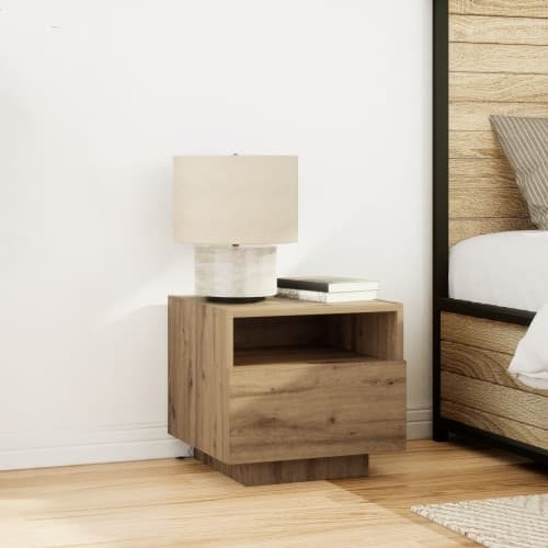 Sängbord med LED-lampor artisan ek 40x39x37 cm
