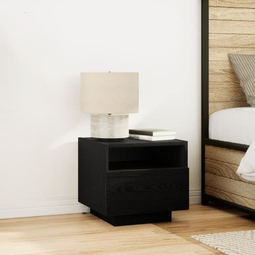 Sängbord med LED-lampor 2 st svart ek 40x39x37 cm