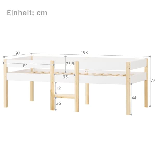 Loftsäng med säkerhetsräcke - massivt furuträ - 90 x 190 cm - vit
