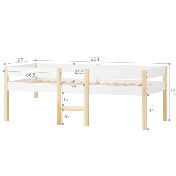 Loftsäng med säkerhetsräcke - massivt furuträ - 90 x 200 cm - vit