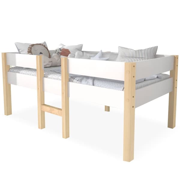 Loftsäng med säkerhetsräcke - massivt furuträ - 90 x 200 cm - vit