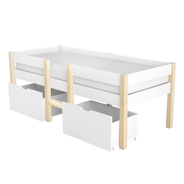 Loftsäng av massivt furuträ med lådor - 90 x 200 cm - Vit