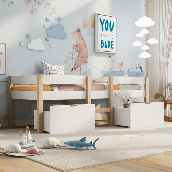 Loftsäng av massivt furuträ med lådor - 90 x 200 cm - Vit