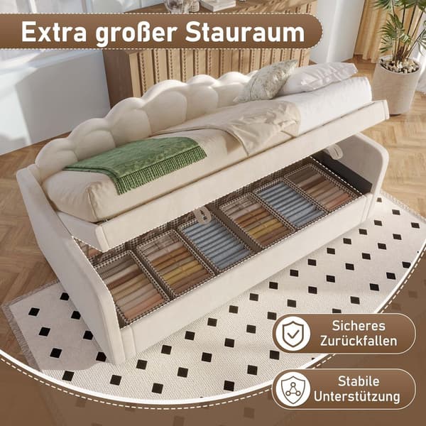 Bäddsoffa med förvaringsutrymme 90x200 cm - Färgskiftande LED-belysning - Sammet - Beige (utan madrass)