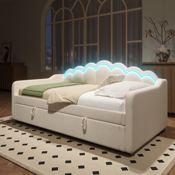Bäddsoffa med förvaringsutrymme 90x200 cm - Färgskiftande LED-belysning - Sammet - Beige (utan madrass)