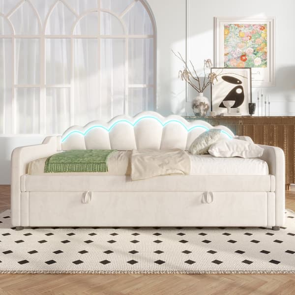 Bäddsoffa med förvaringsutrymme 90x200 cm - Färgskiftande LED-belysning - Sammet - Beige (utan madrass)