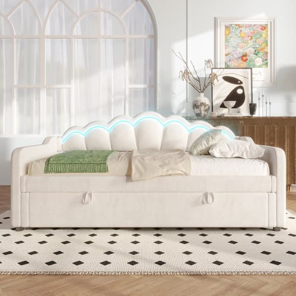Bäddsoffa med förvaringsutrymme 90x200 cm - Färgskiftande LED-belysning - Sammet - Beige (utan madrass)