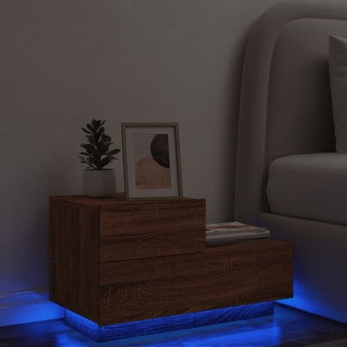 Sängbord med LED-lampor brun ek 70x36x40,5 cm