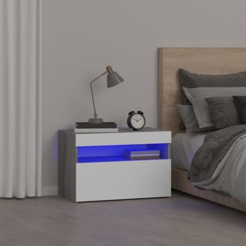 Sängbord med LED-belysning grå sonoma 60x35x40 cm