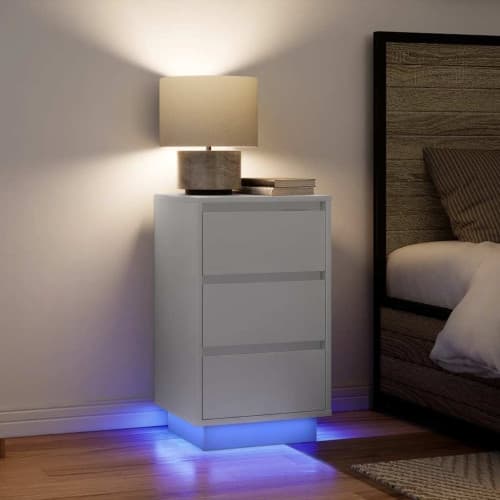 Sängbord med LED-lampor vit 38x34x65 cm