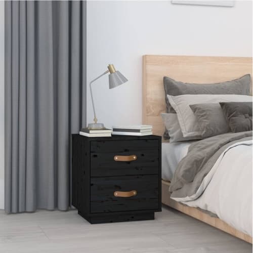 Sängbord svart 40x34x45 cm massiv furu