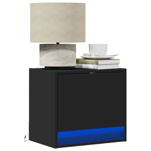 Väggmonterade sängbord med LED-lampor 2 st svart