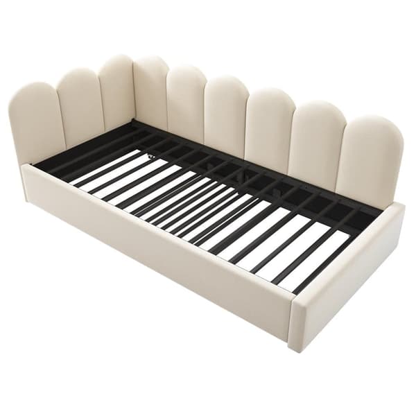 Sofaskammel 90x200 cm - med sovesofa 90x190 cm - fløjlsstof - beige