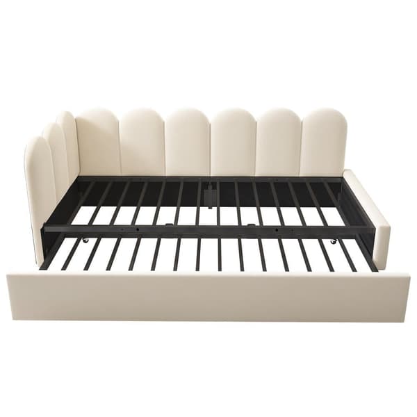 Sofaskammel 90x200 cm - med sovesofa 90x190 cm - fløjlsstof - beige