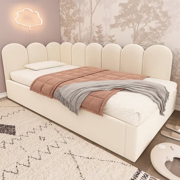 Sofaskammel 90x200 cm - med sovesofa 90x190 cm - fløjlsstof - beige