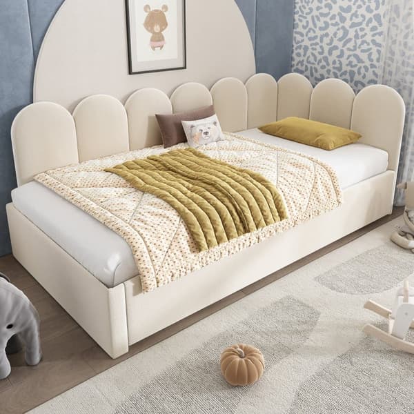 Sofaskammel 90x200 cm - med sovesofa 90x190 cm - fløjlsstof - beige