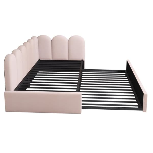 Sofaskammel 90x200 cm - med sovesofa 90x190 cm - Velour stof - Pink
