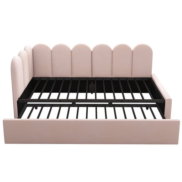 Sofaskammel 90x200 cm - med sovesofa 90x190 cm - Velour stof - Pink