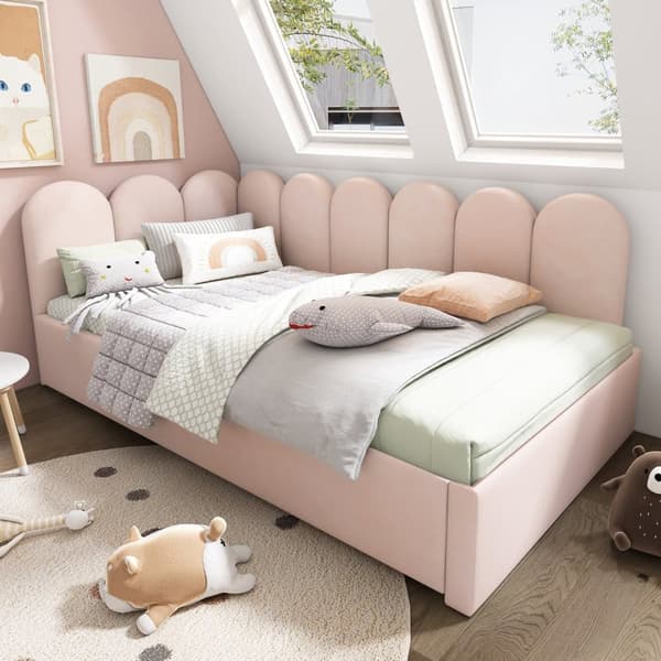 Sofaskammel 90x200 cm - med sovesofa 90x190 cm - Velour stof - Pink