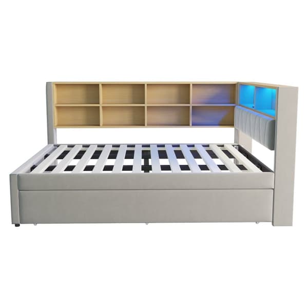 Bäddsoffa 140x200 - med utdragbar säng 90x190 cm - med USB-anslutning - mycket förvaringsutrymme - stoppad säng - ljusgrå (utan madrass)