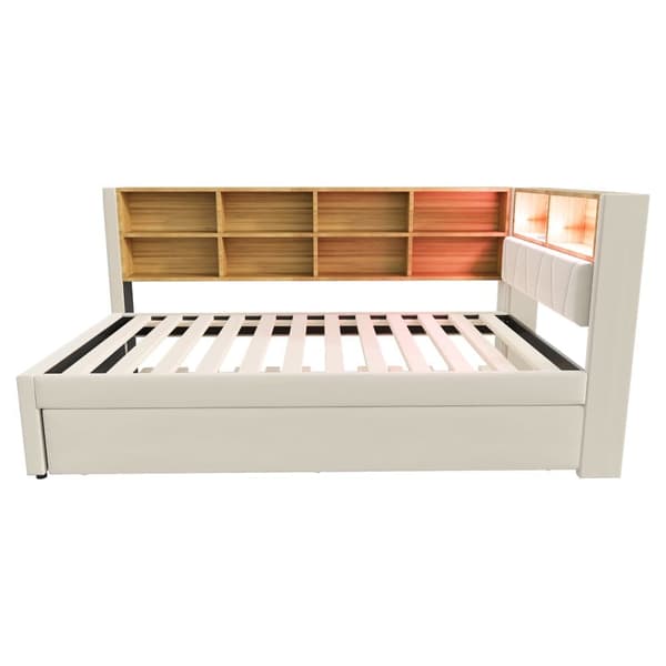 Bäddsoffa 90x200 - med utdragbar säng 90x190 cm - med USB-anslutning - gott om förvaringsutrymme - stoppad säng - beige (utan madrass)