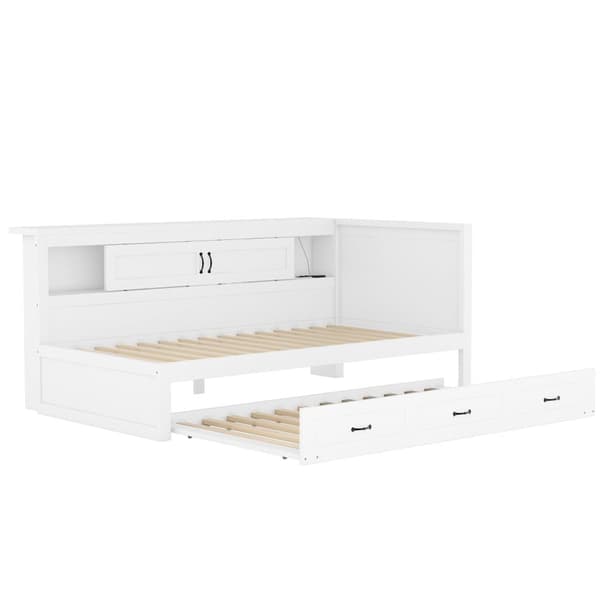 90x200cm Daybed med LED og fatning - med en 90x190cm udtræksseng - hvid