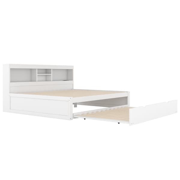 140x200cm Daybed med en 90x190cm udtræksseng - Sengeskab med opbevaringsrum, LED og fatning - Hvid