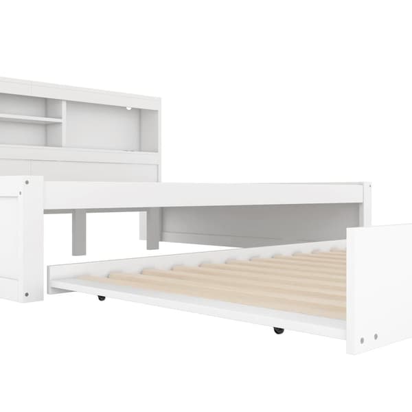 140x200cm Daybed med en 90x190cm udtræksseng - Sengeskab med opbevaringsrum, LED og fatning - Hvid
