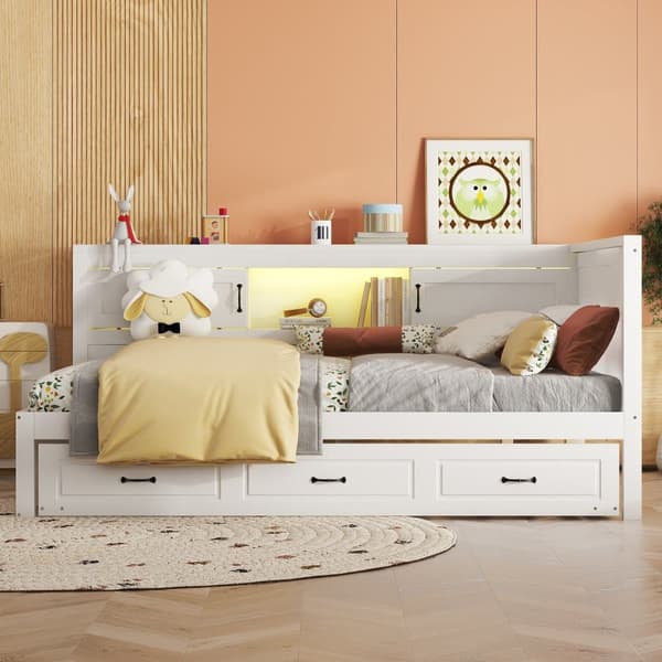 140x200cm Daybed med LED og fatning - med 90x190cm udtræksseng - hvid