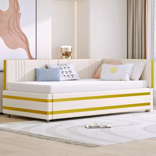 90 x 200 cm bäddsoffa i sammet - med lamellram - beige (madrass ingår ej)