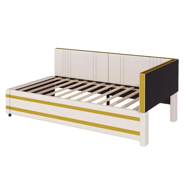90 x 200 cm bäddsoffa i sammet - med lamellram - beige (madrass ingår ej)