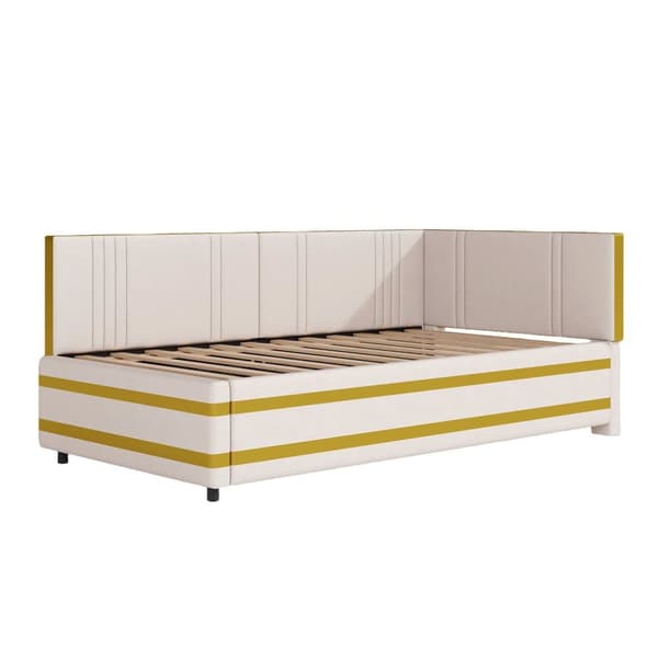 90 x 200 cm bäddsoffa i sammet - med lamellram - beige (madrass ingår ej)
