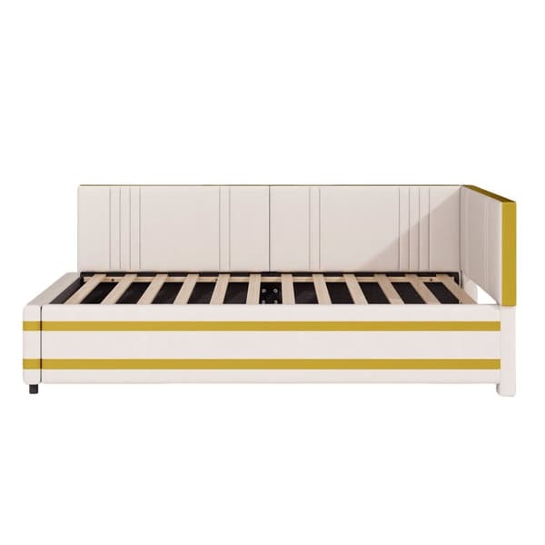 90 x 200 cm bäddsoffa i sammet - med lamellram - beige (madrass ingår ej)
