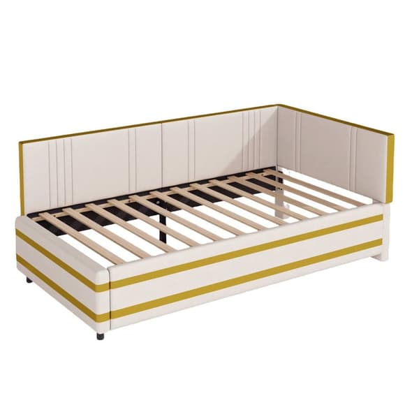 90 x 200 cm bäddsoffa i sammet - med lamellram - beige (madrass ingår ej)