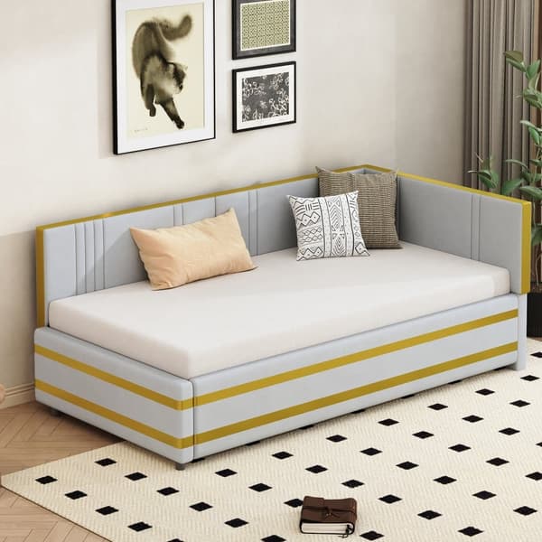 90 x 200 cm fløjl sovesofa - med lamelbund - lysegrå (madras medfølger ikke)