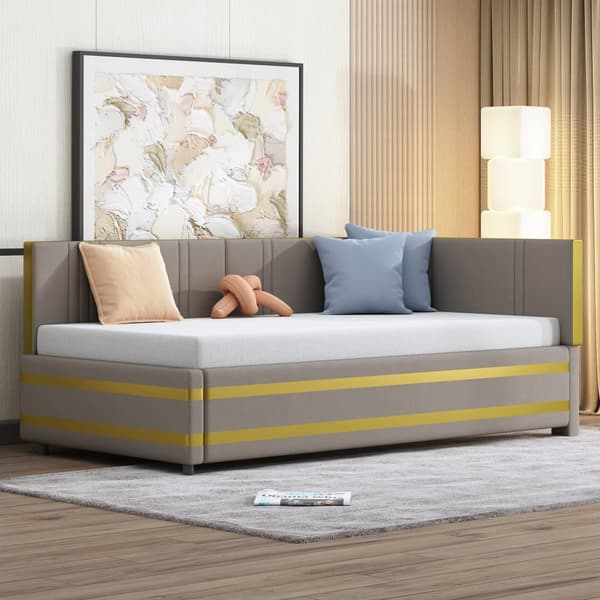 90 x 200 cm bäddsoffa i sammet - med lamellram - grå (madrass ingår ej)