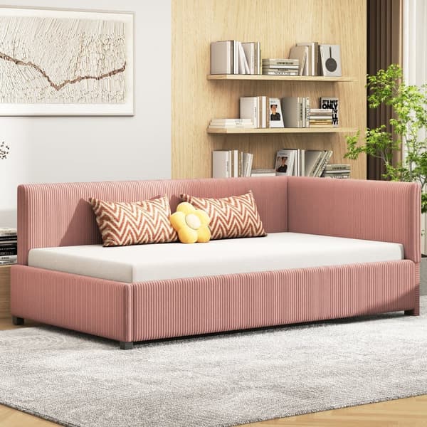 Klädd bäddsoffa i sammet 90x200cm - med lamellram - Rosa