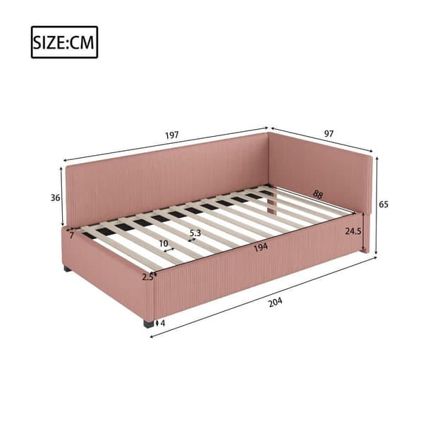 Klädd bäddsoffa i sammet 90x200cm - med lamellram - Rosa