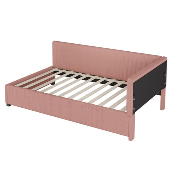Klädd bäddsoffa i sammet 90x200cm - med lamellram - Rosa