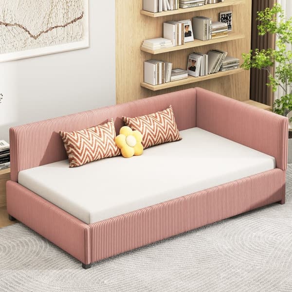 Klädd bäddsoffa i sammet 90x200cm - med lamellram - Rosa