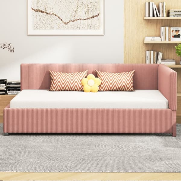 Klädd bäddsoffa i sammet 90x200cm - med lamellram - Rosa