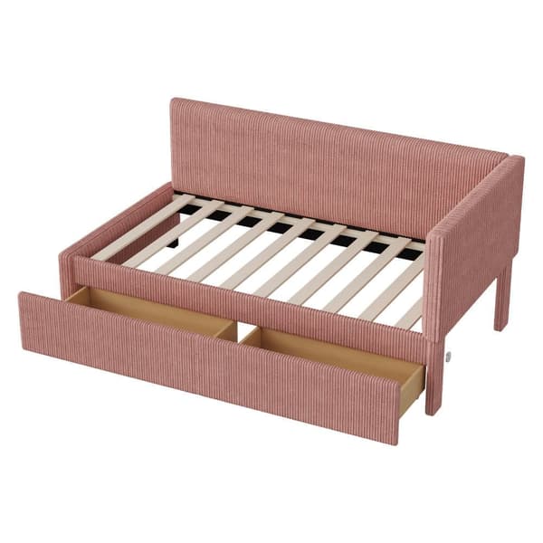 Polstret fløjl sovesofa 90 x 200 cm - 2 skuffer - med lamelbund - rød