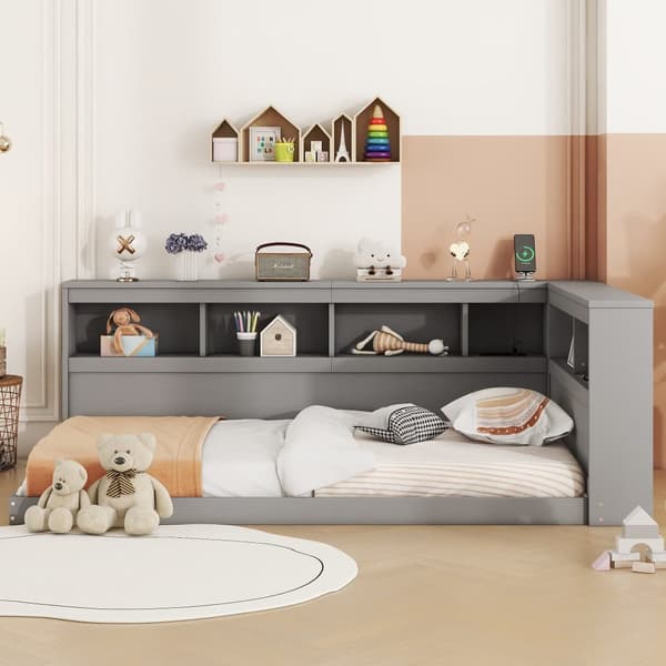 Daybed 90 x 200 cm - med USB-porte og opbevaringsplads - Grå