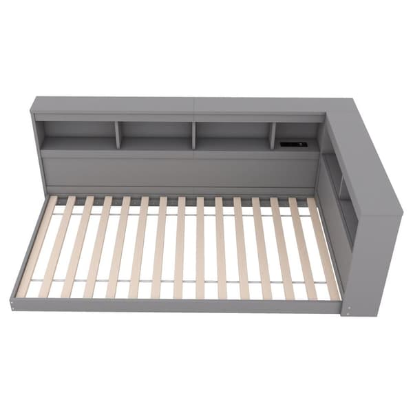 Daybed 90 x 200 cm - med USB-porte og opbevaringsplads - Grå