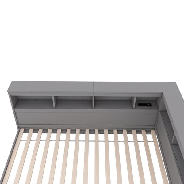 Daybed 90 x 200 cm - med USB-porte og opbevaringsplads - Grå