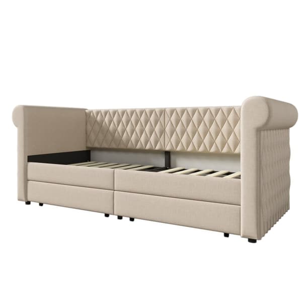 Daybed med 2 skuffer i hørstof - 90 x 200 cm - med lamelramme - Beige
