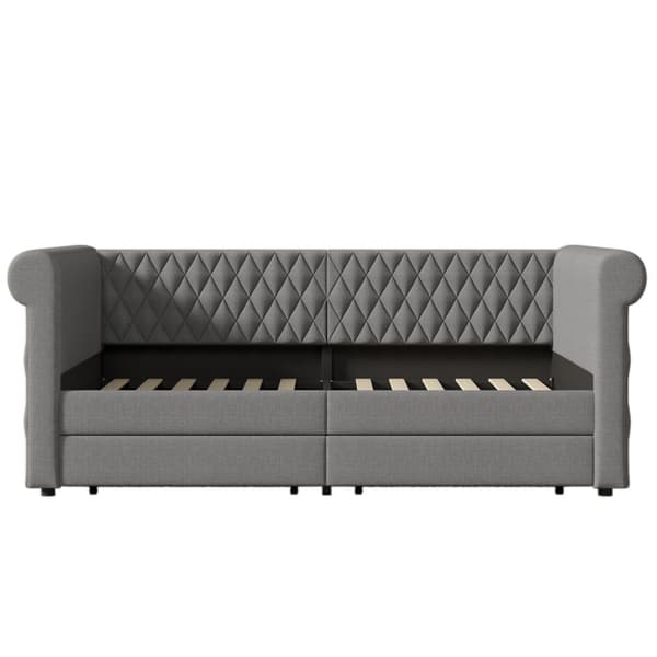 Dagbädd med 2 lådor i linnetyg - 90 x 200 cm - med lamellram - grå