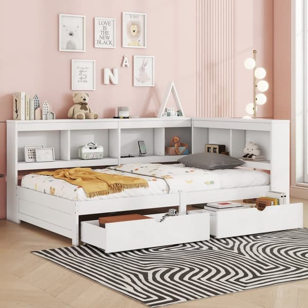 90 x 200 cm daybed - med USB-porte og opbevaringsplads - hvid